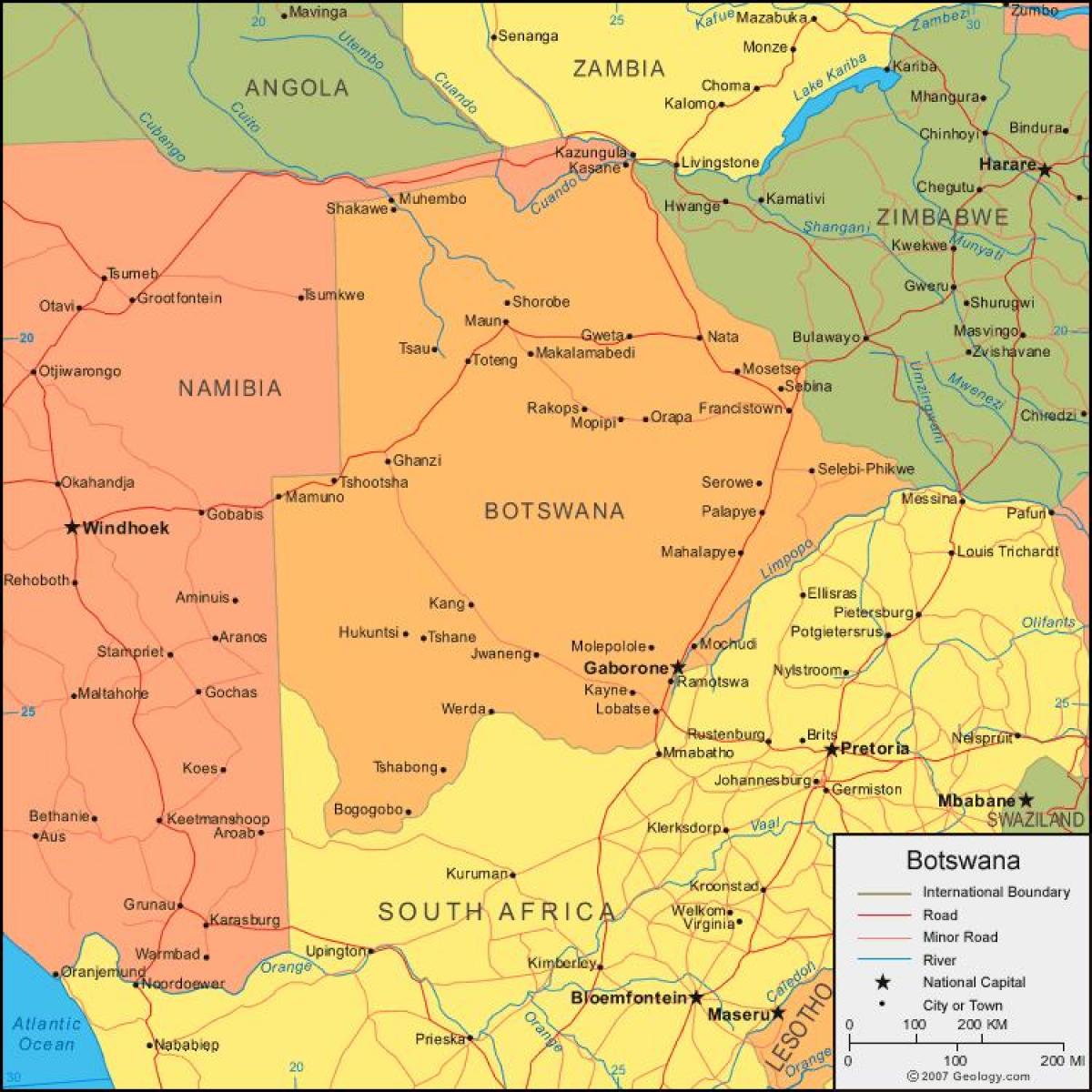 harta Botswana arată toate satele