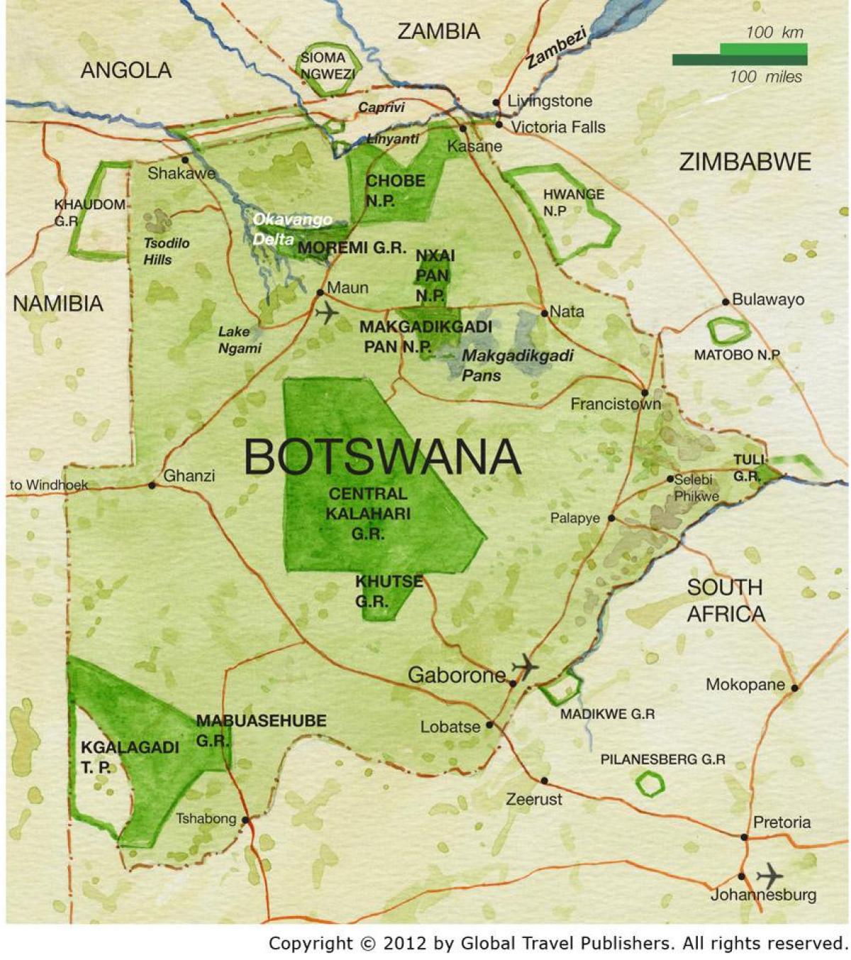 harta Botswana rezerve de joc