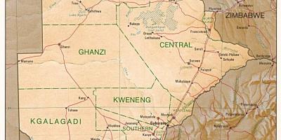 Harta Botswana arată orașe și sate
